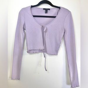 Ribbed Front Tie Cropped Long Sleeve Cárdigan